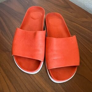 Kenneth Cole, gentle souls, flat, slide, leather sandals Orange-